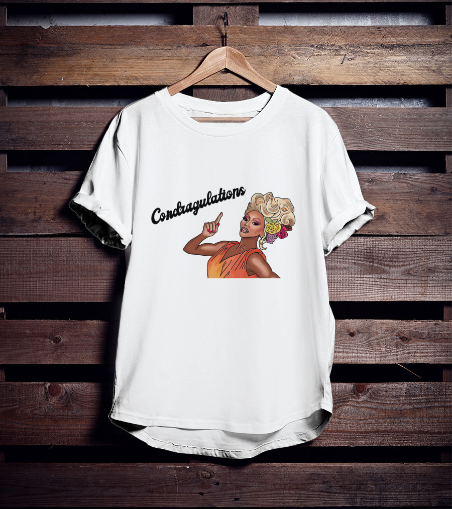 Condragulations Drag Queen Illustration With Flowers And Orange Dress T-Shirt