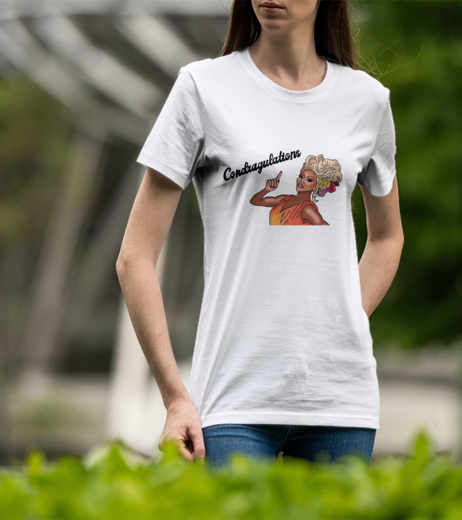 Condragulations Drag Queen Illustration With Flowers And Orange Dress T-Shirt