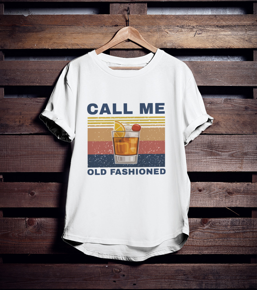 Call Me Old Fashioned Whiskey Cocktail Retro Stripes T-Shirt
