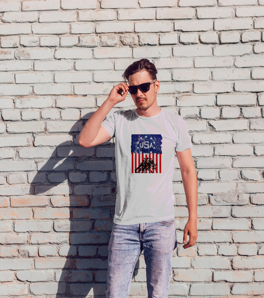 USA Stars And Stripes Iwo Jima Flag T-Shirt