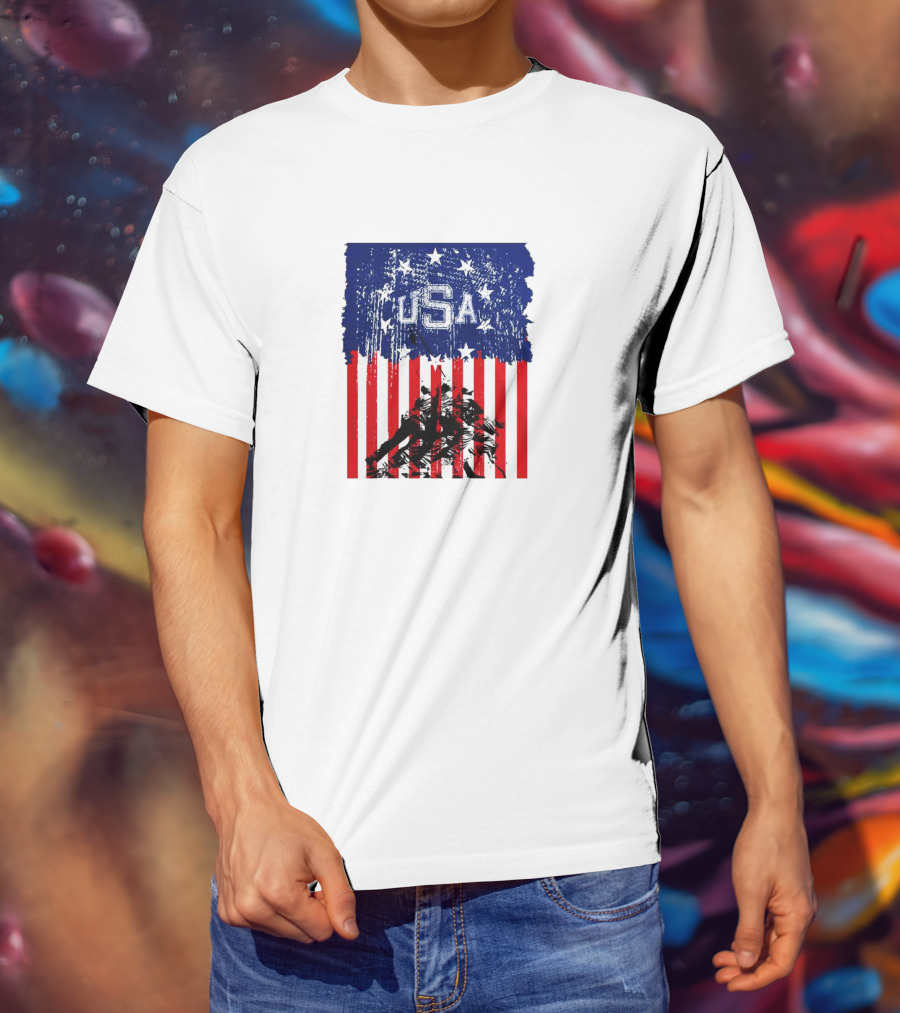 USA Stars And Stripes Iwo Jima Flag T-Shirt