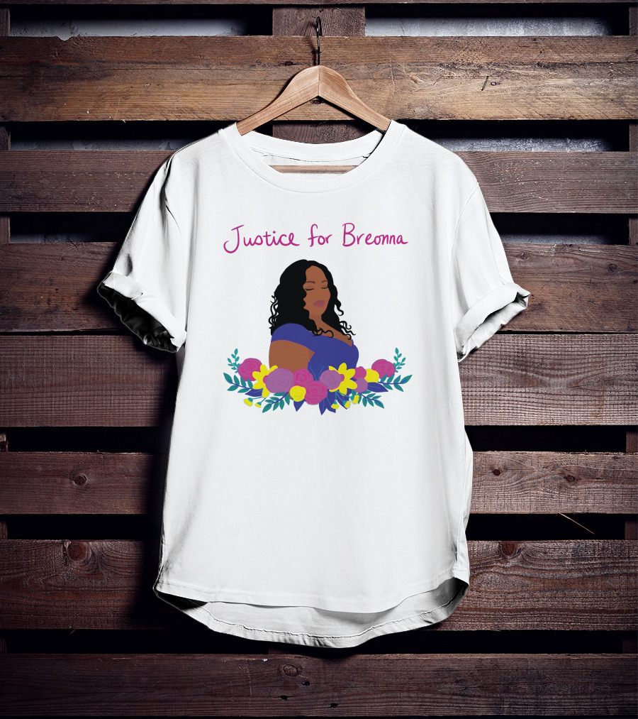 Justice For Breonna Floral Illustration With Woman In Blue Dress T-Shirt