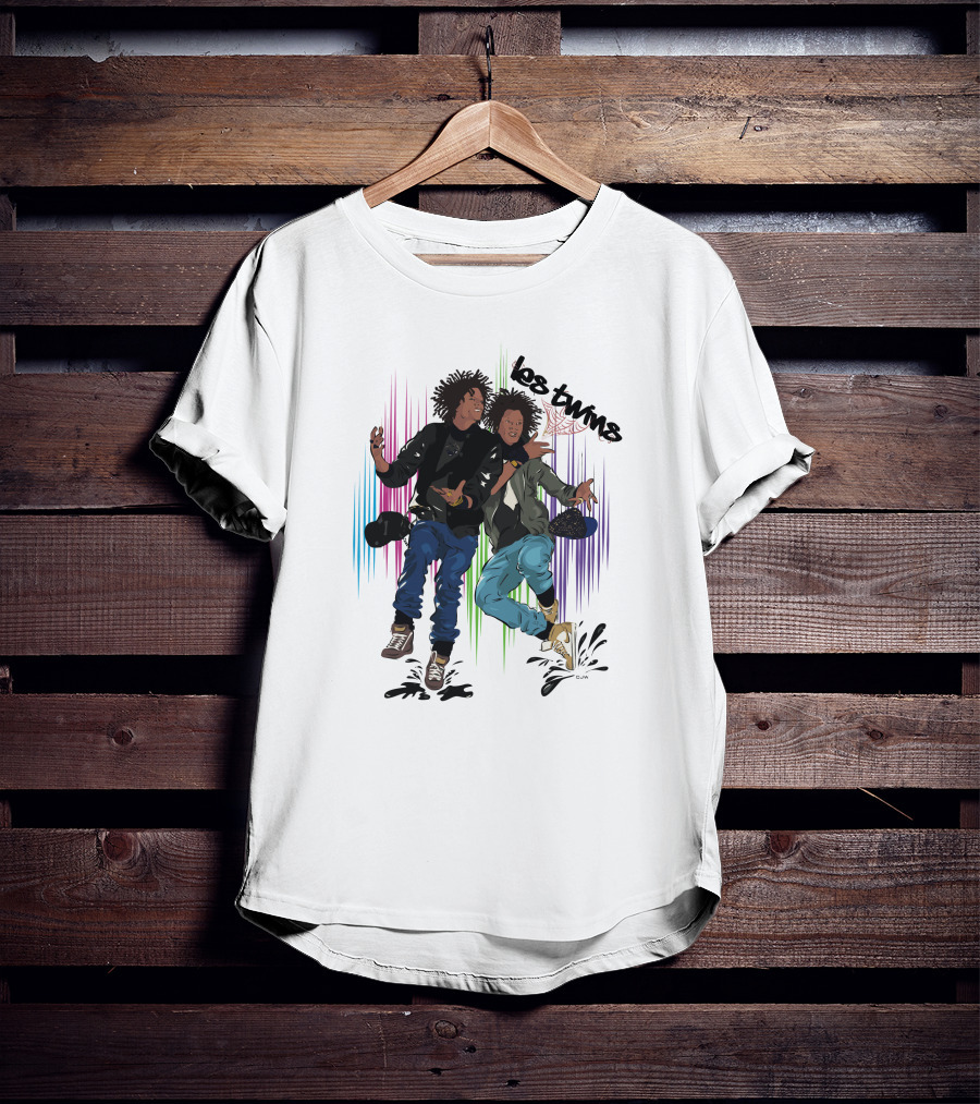 Los Twins Dancing Pose With Colorful Stripes T-Shirt