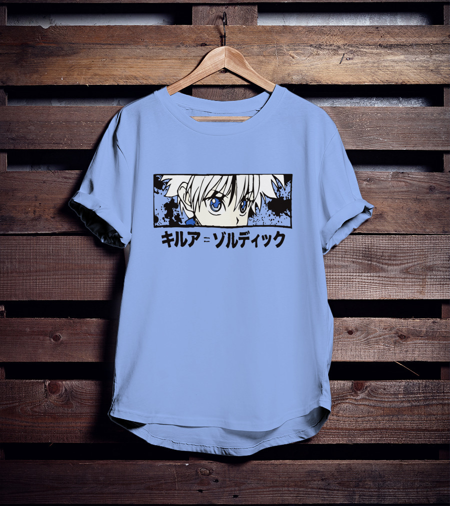Killua Zoldyck Anime Portrait Blue Eyes Japanese Text Zumiez T-Shirt