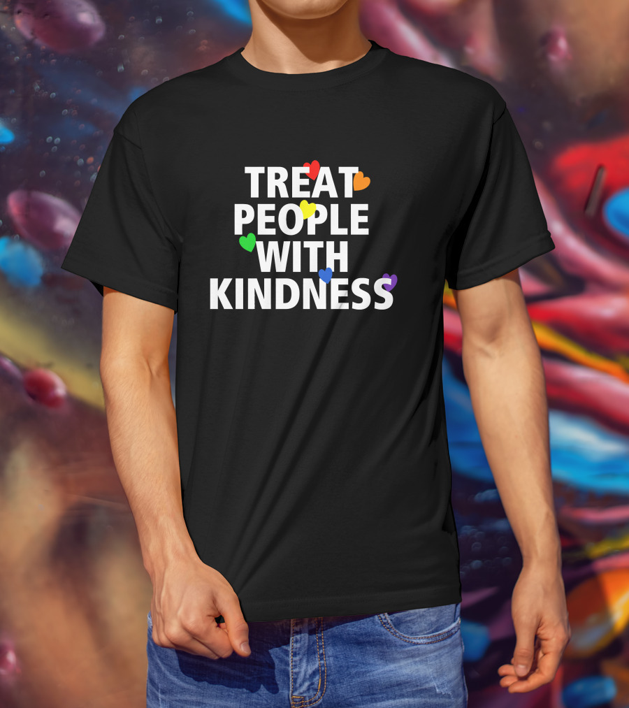 Treat People With Kindness Rainbow Hearts T-Shirt