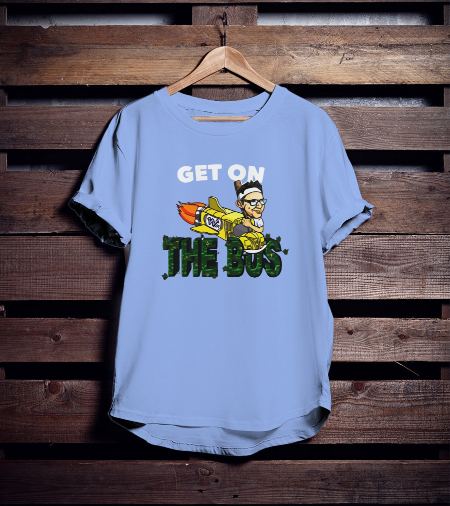 GET ON THE BUS Rocket Cartoon Character With Headband And Glasses T-Shirt