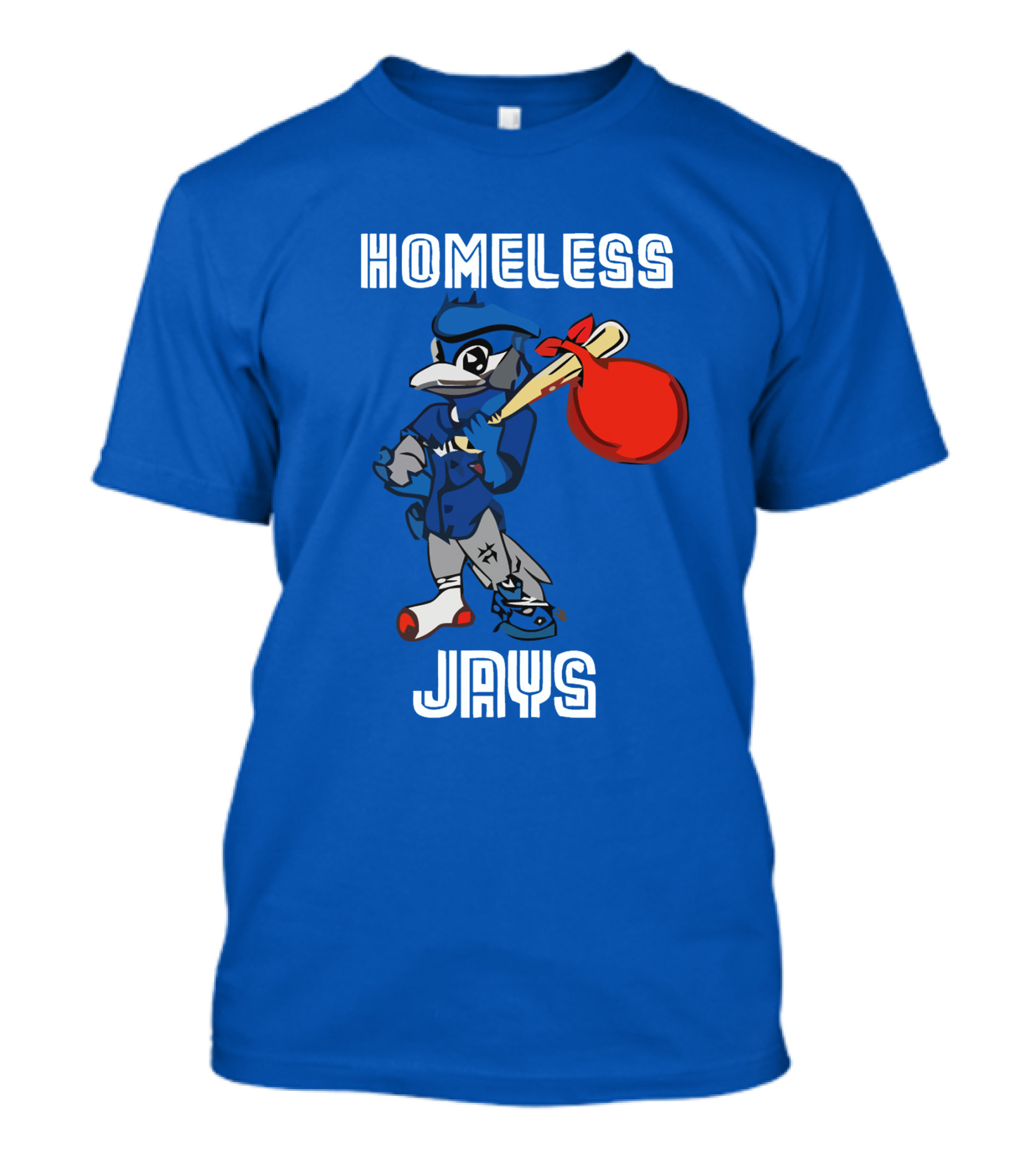 Homeless Jays Blue Character Holding Bag T-Shirt