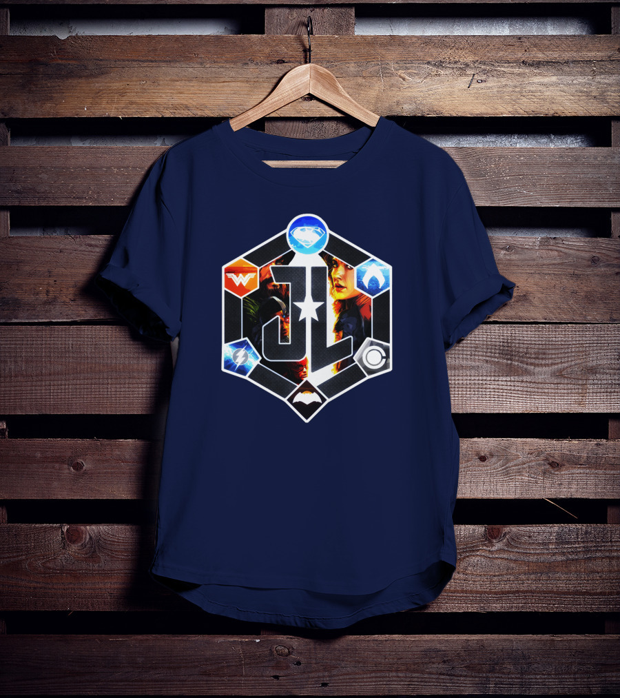 Zack Snyder Justice League JL Logo Wonder Woman Flash Cyborg Superman Batman Aquaman Icons T-Shirt