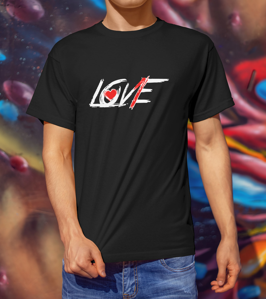 Love Heart Brushstroke Red Accent T-Shirt
