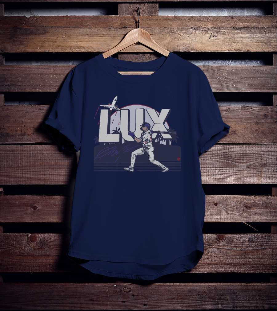 LUX Los Angeles Baseball Player With Plane And Palm Trees T-Shirt