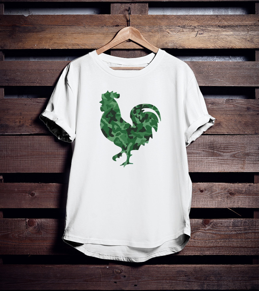 Chicken Camo Rooster Silhouette In Green Camouflage T-Shirt