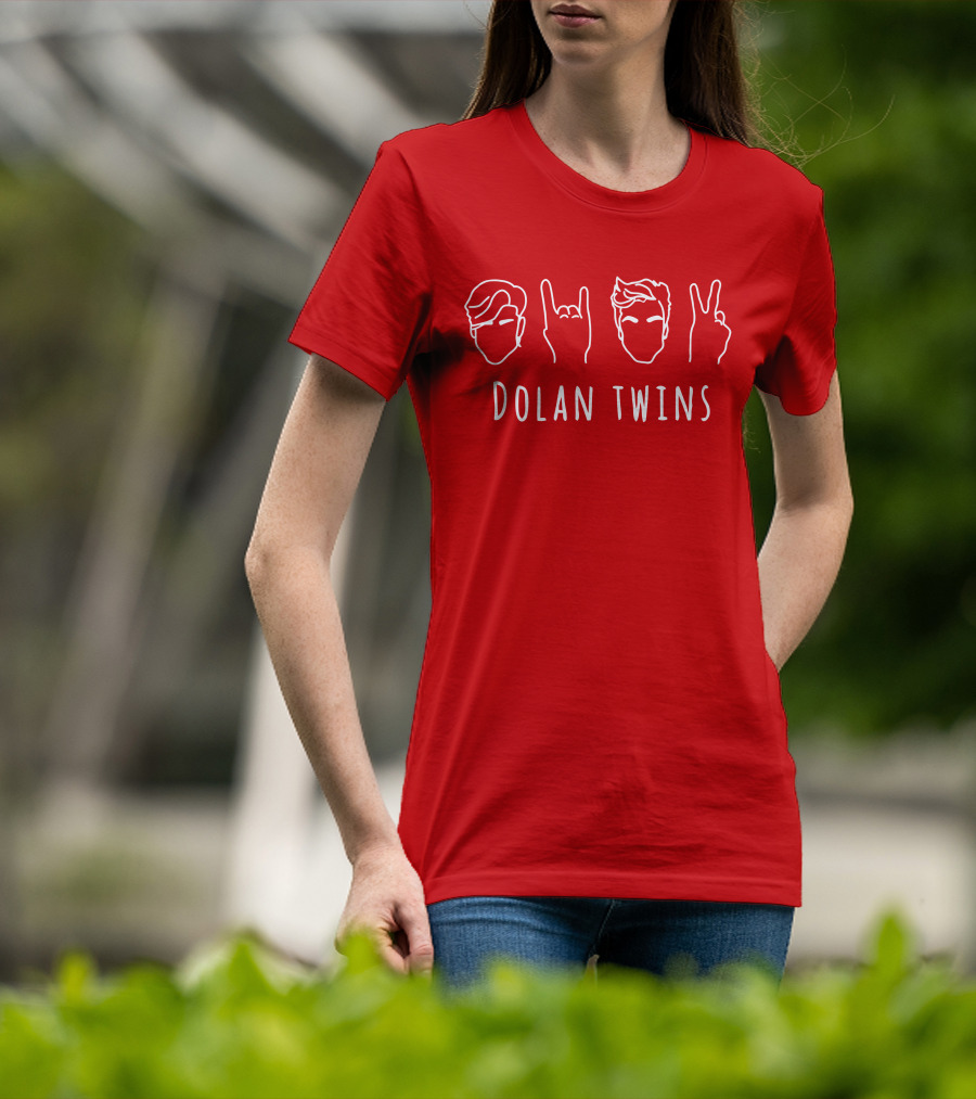 Dolan Twins Hand Gestures Face Outline Red T-Shirt