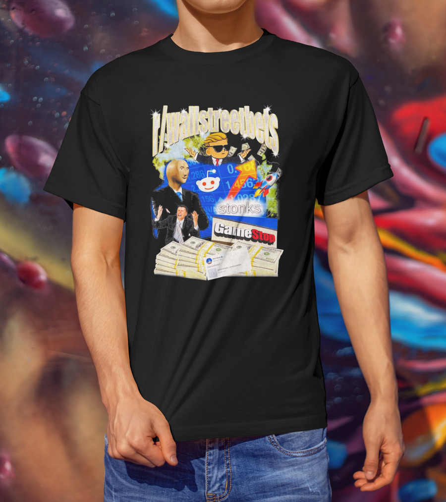 R/wallstreetbets Stonks GameStop Rocket Money Memes T-Shirt
