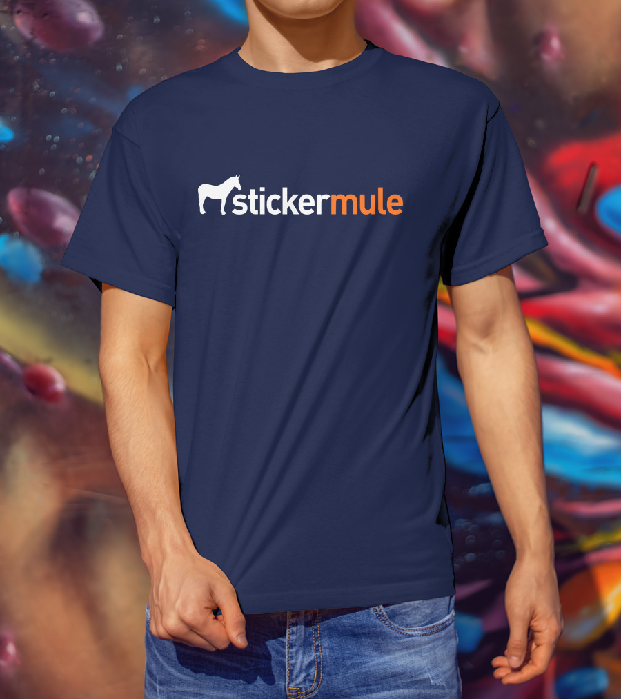 Sticker Mule White Horse Icon Navy Background T-Shirt