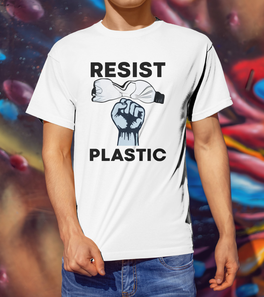 RESIST PLASTIC Raised Fist Crushing Bottle T-Shirt