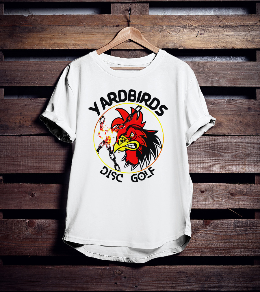 Yardbirds Disc Golf Angry Rooster With Exploding Chains T-Shirt
