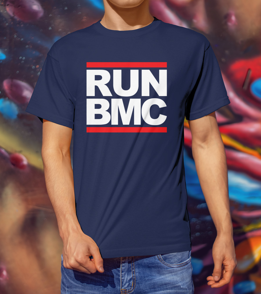 RUN BMC Bold White Text With Red Bars T-Shirt