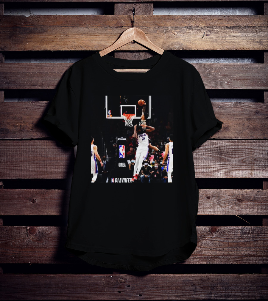 NBA Playoffs Action Featuring Joel Embiid Dunk With Philadelphia 76ers T-Shirt