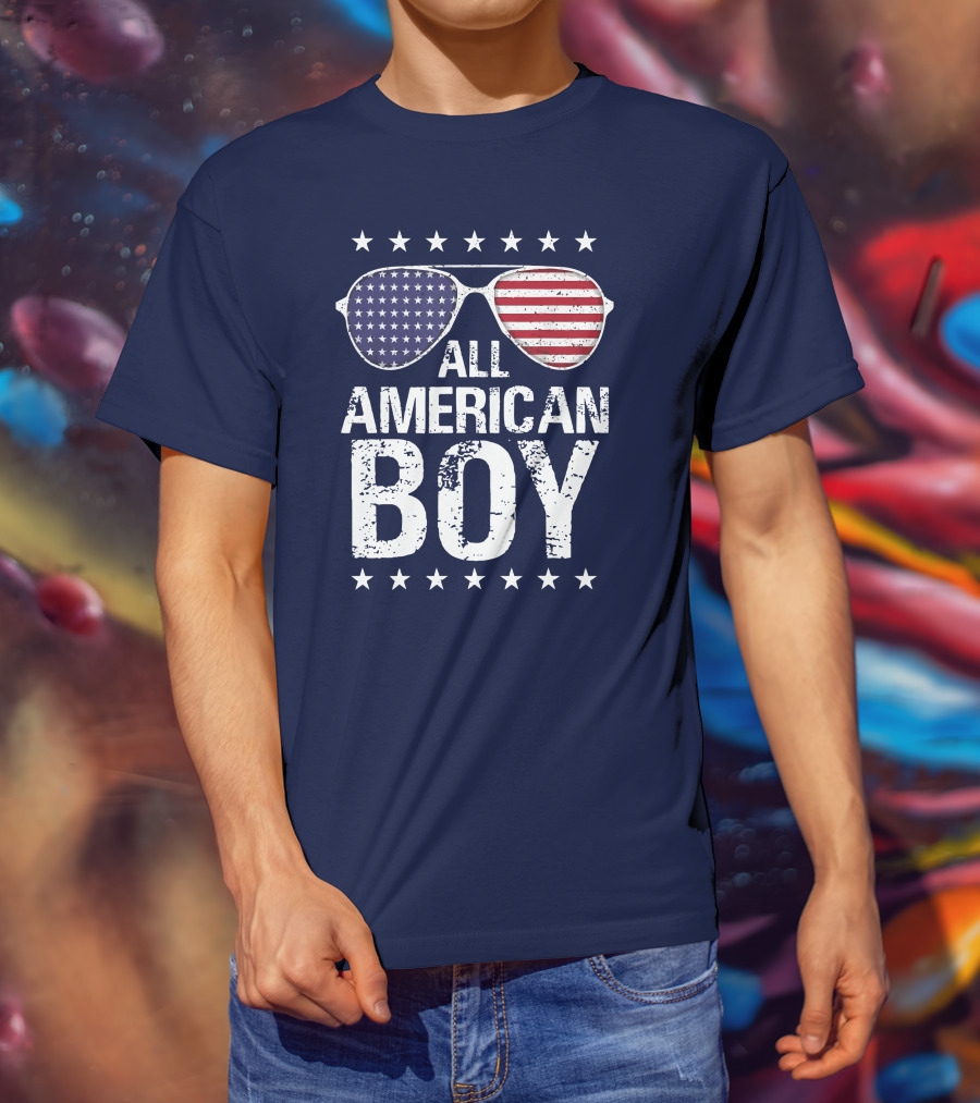 All American Boy Patriotic Sunglasses Stars Flag Fourth Of July T-Shirt