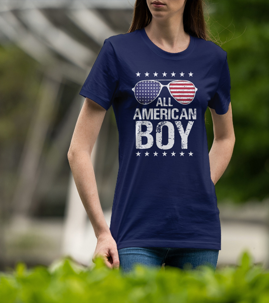 All American Boy Patriotic Sunglasses Stars Flag Fourth Of July T-Shirt