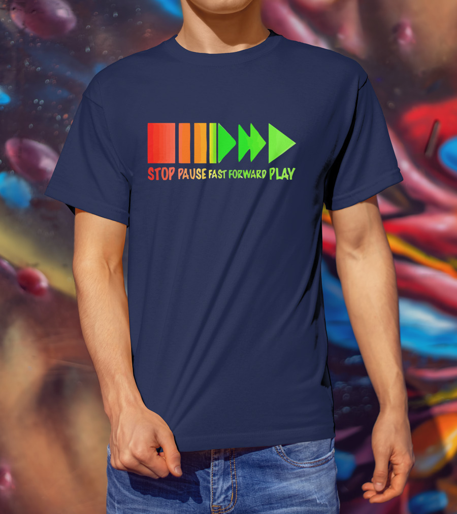 Stop Pause Fast Forward Play Bright Iconic Symbols T-Shirt