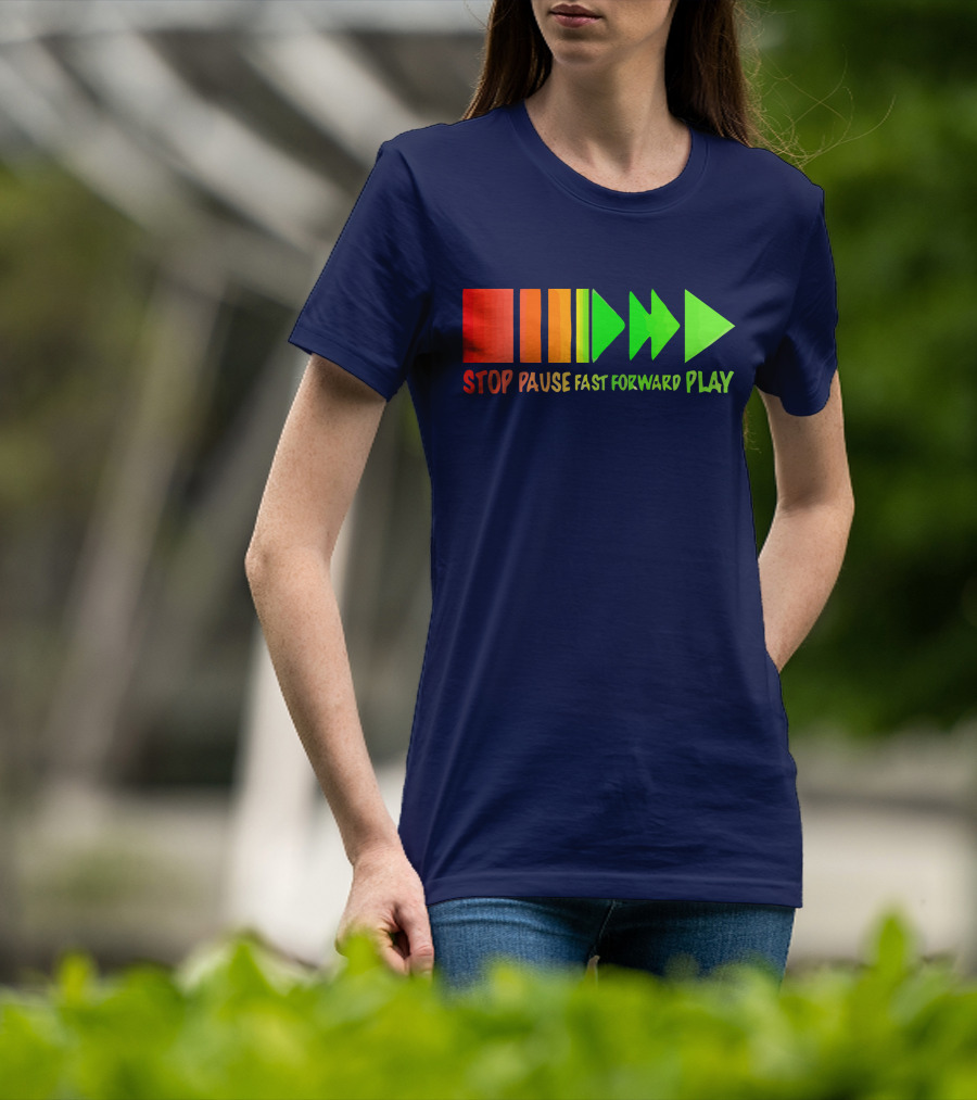 Stop Pause Fast Forward Play Bright Iconic Symbols T-Shirt