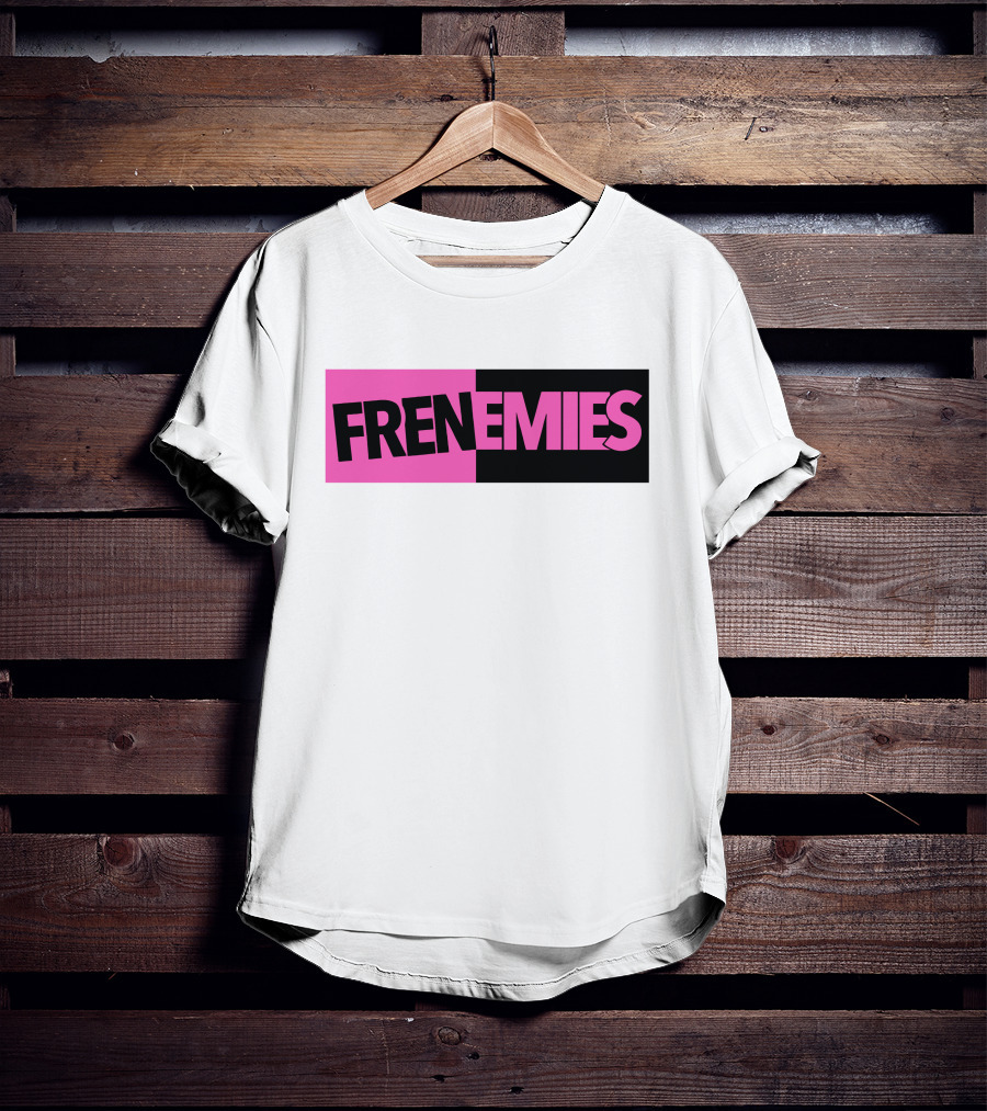 Frenemies Bold Pink Black Split Merch Shop T-Shirt