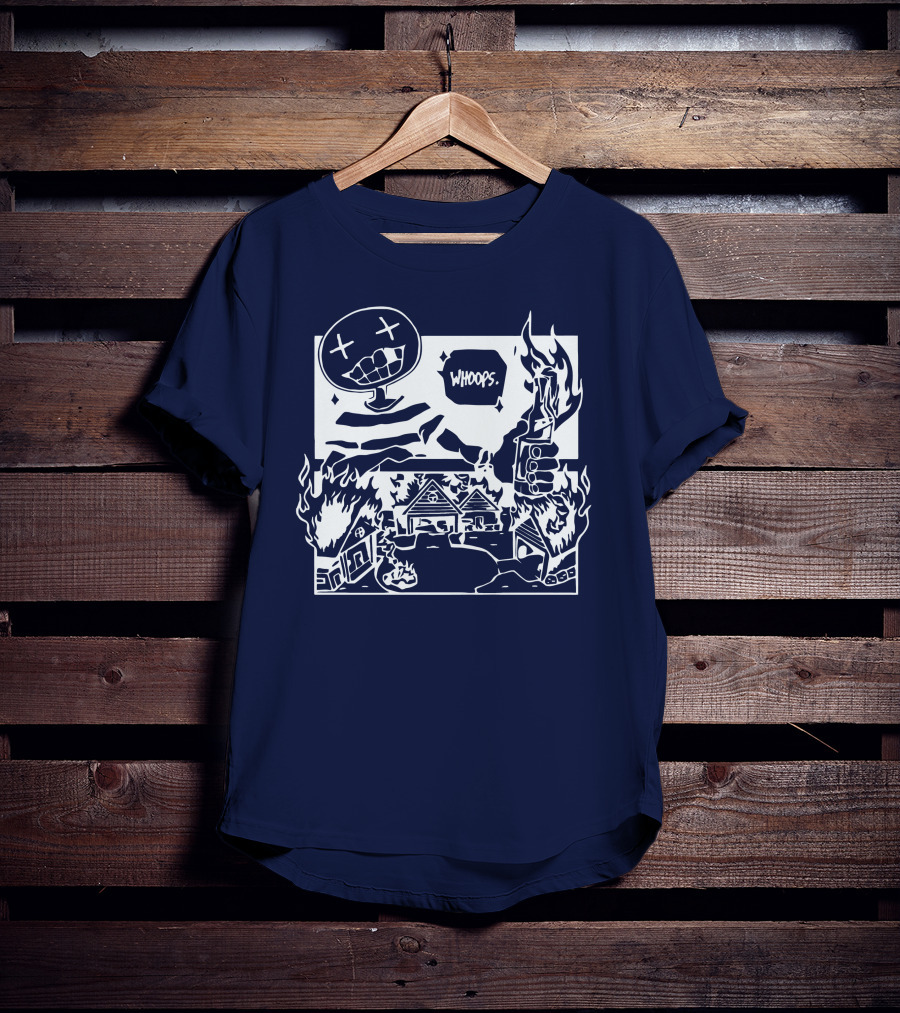 Offcanny Merch Shop Whoops Burning Houses Scene T-Shirt