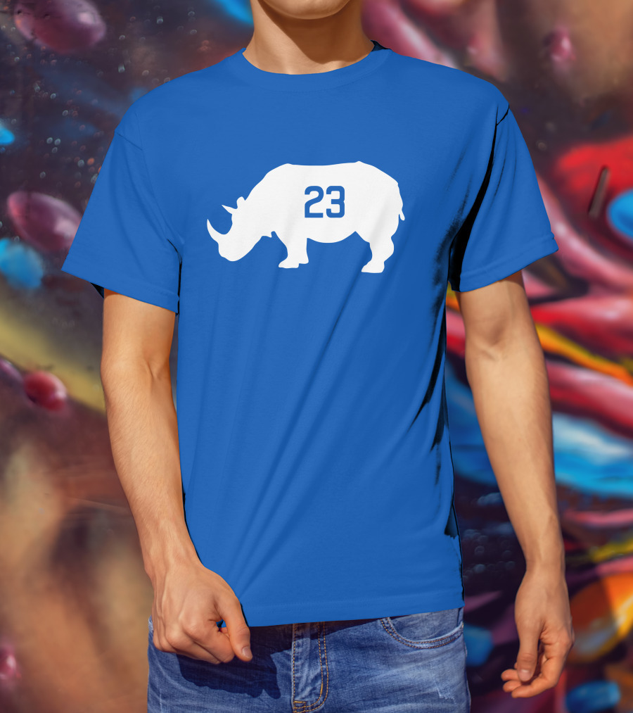 23 Rhino Silhouette Blue Background T-Shirt