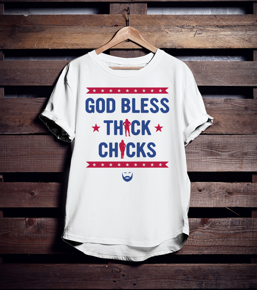 God Bless Thick Chicks Stars Silhouette Beard T-Shirt