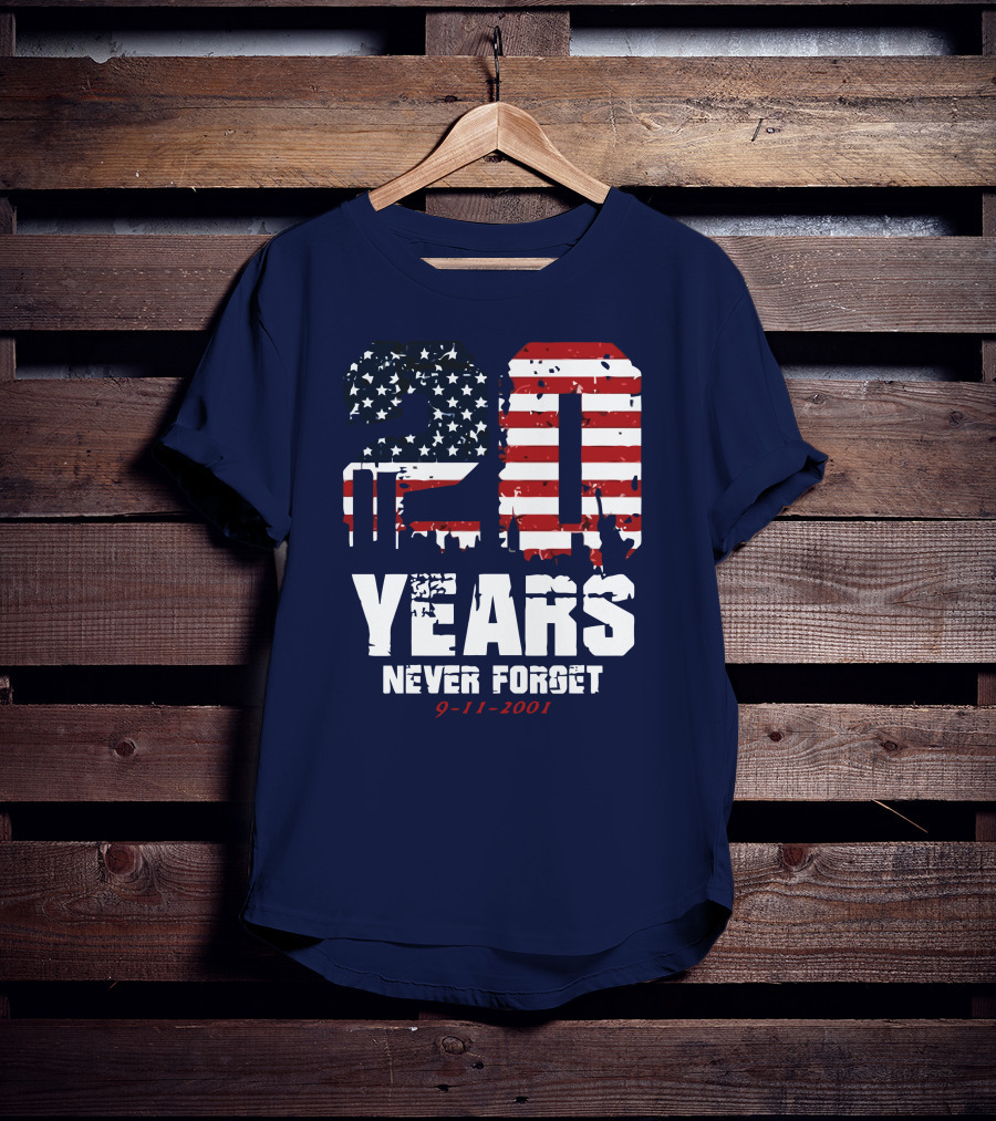 20 Years Never Forget 9-11-2001 American Flag T-Shirt
