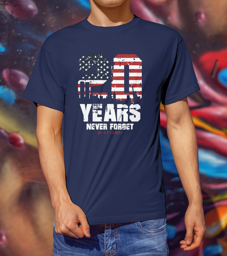 20 Years Never Forget 9-11-2001 American Flag T-Shirt