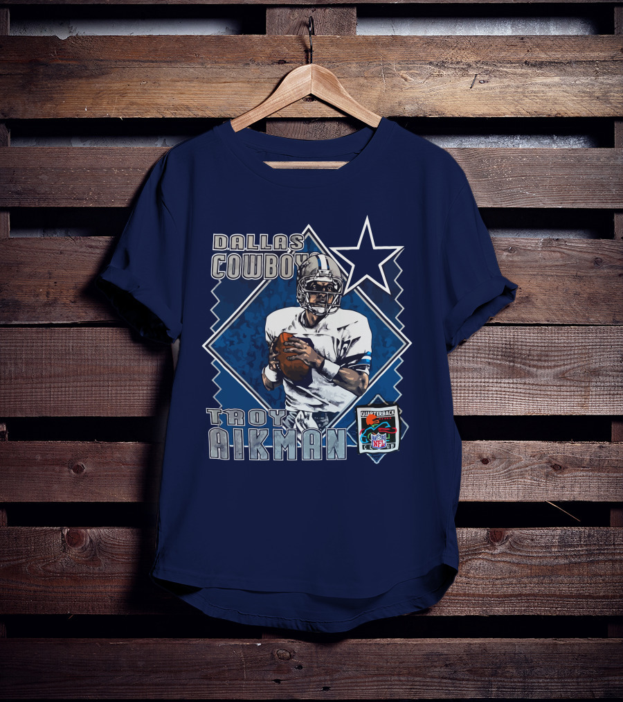 Dallas Cowboys Troy Aikman NFL Vintage Quarterback Star Nutmeg T-Shirt