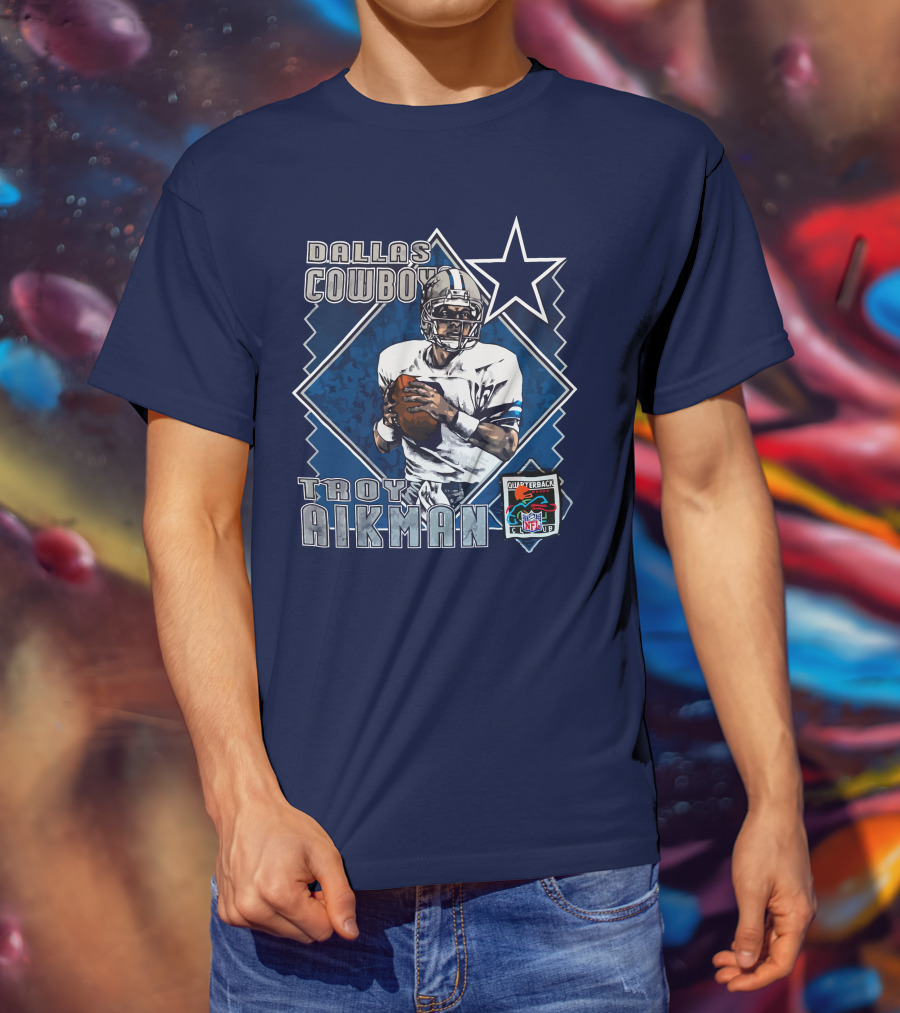 Dallas Cowboys Troy Aikman NFL Vintage Quarterback Star Nutmeg T-Shirt