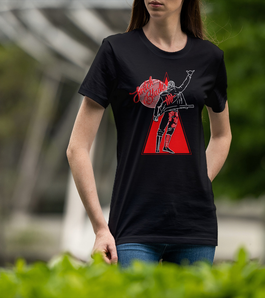 Switchblade Jay White Triangle Back Pose T-Shirt