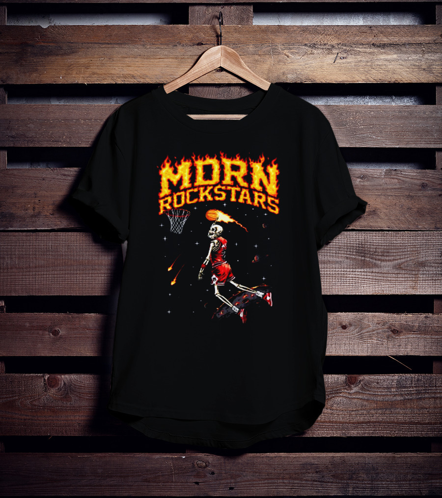 MDRN Rockstars His Airness MJ Basketball Skeleton Dunking T-Shirt