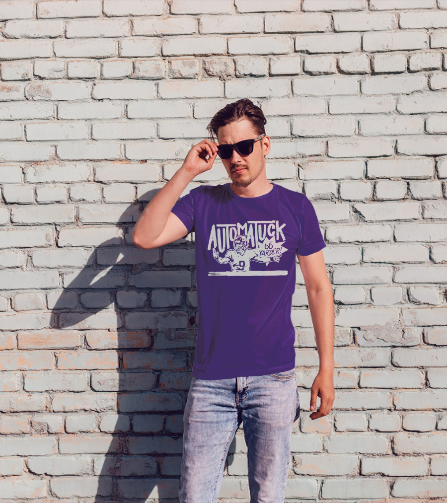 Automatuck 66 Yarder Football Player Purple Background T-Shirt