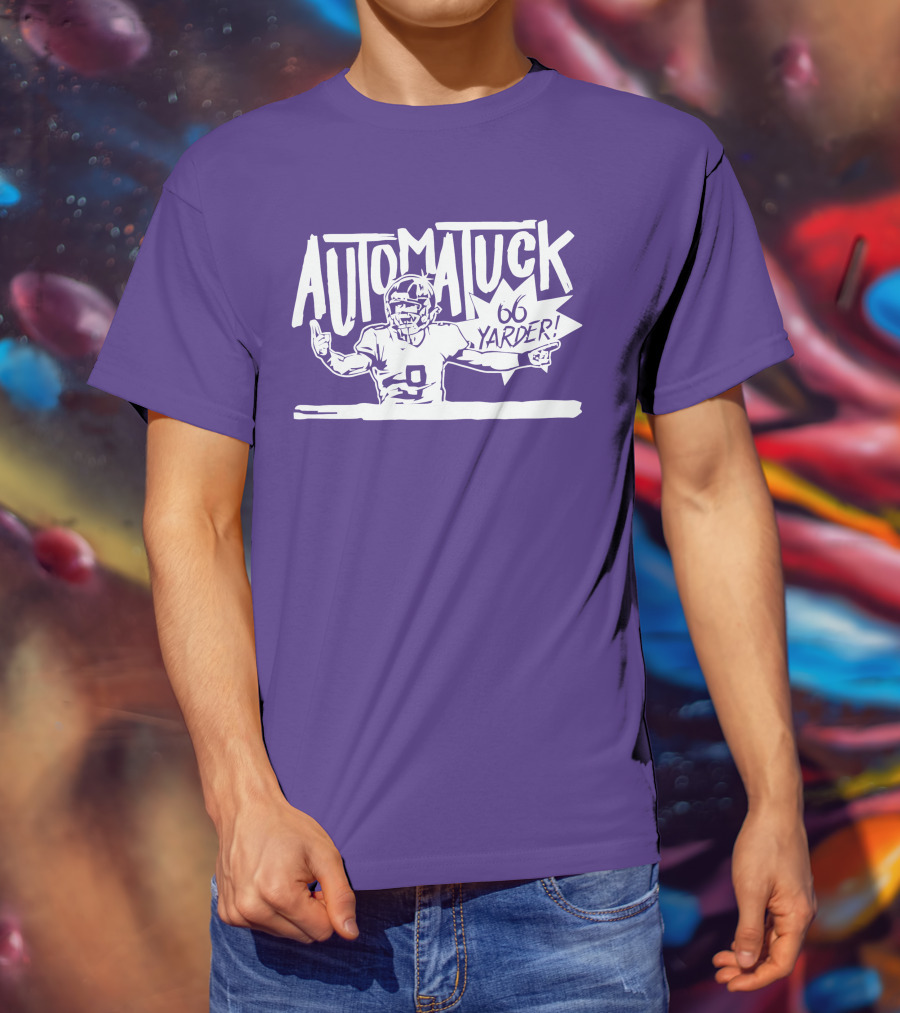 Automatuck 66 Yarder Football Player Purple Background T-Shirt