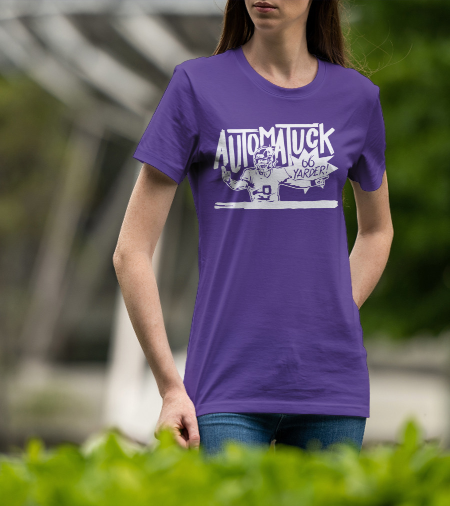 Automatuck 66 Yarder Football Player Purple Background T-Shirt