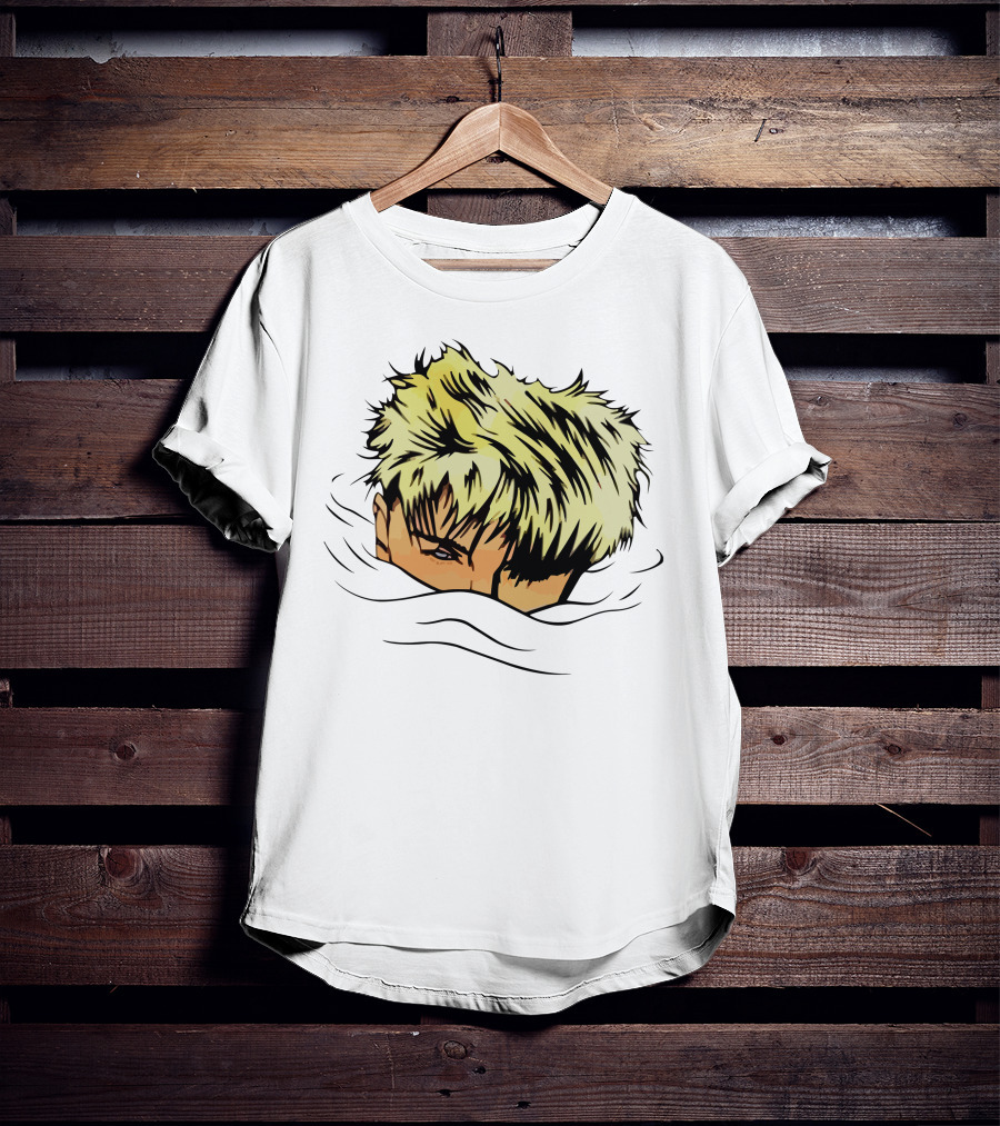 The Devil Wore Anime Character With Blond Spiky Hair Peeking Above Water T-Shirt