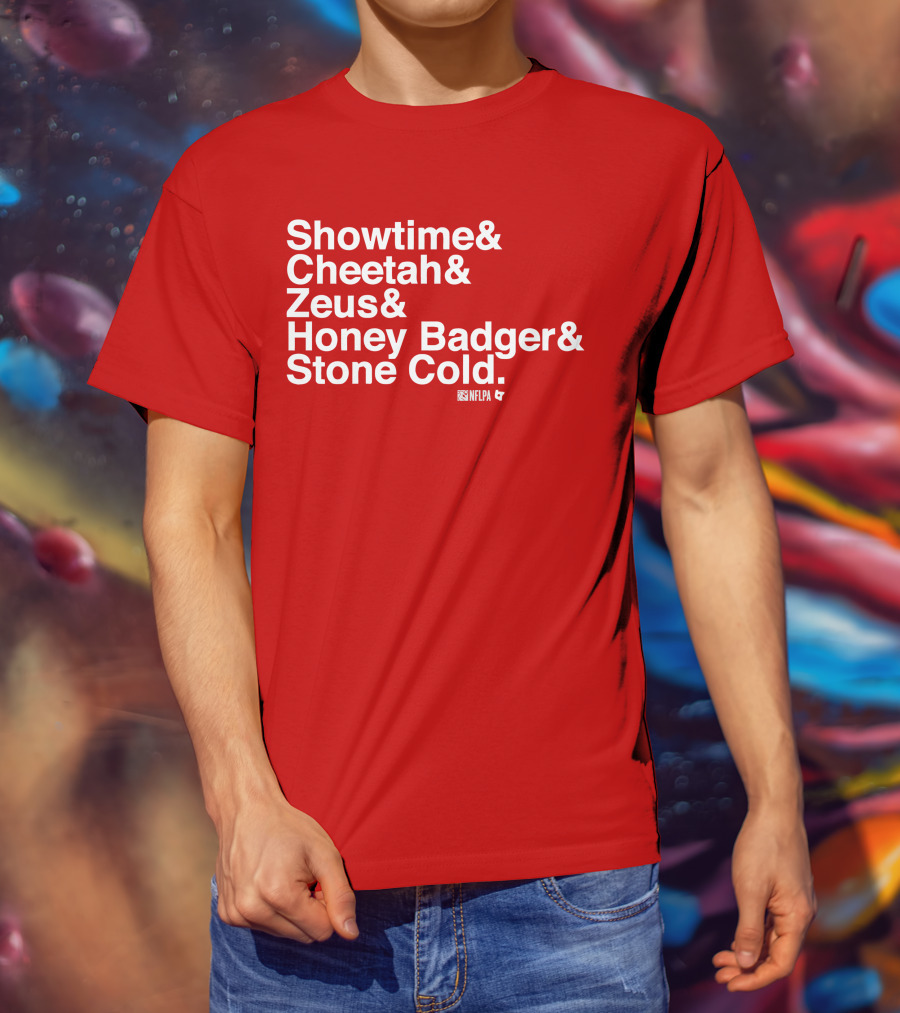 Showtime Cheetah Zeus Honey Badger Stone Cold NFLPA T-Shirt
