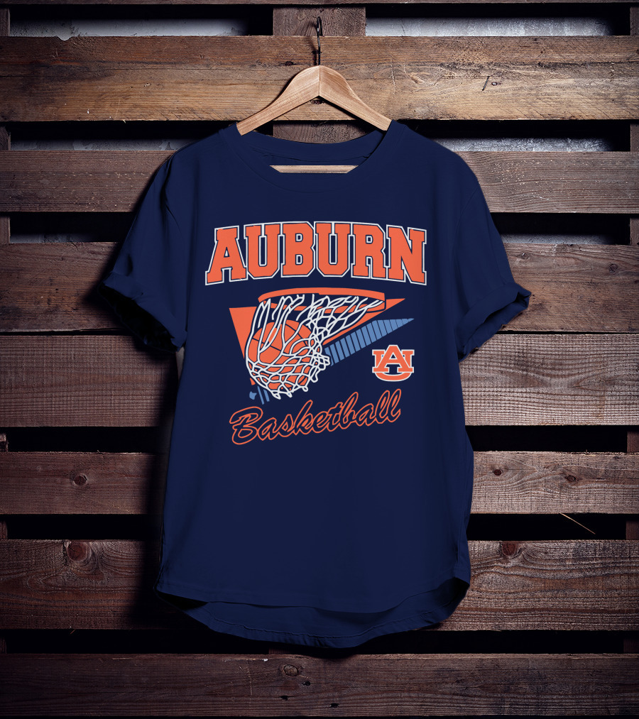Auburn Basketball Retro Style Net And Ball T-Shirt