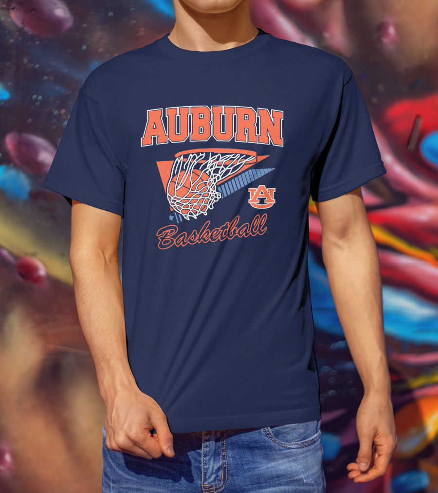 Auburn Basketball Retro Style Net And Ball T-Shirt