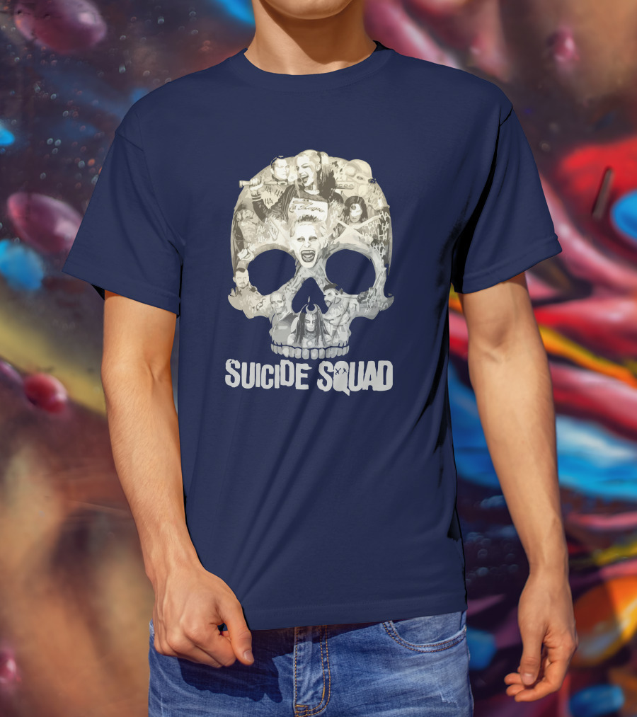 Suicide Squad Skull Collage With Iconic Characters T-Shirt