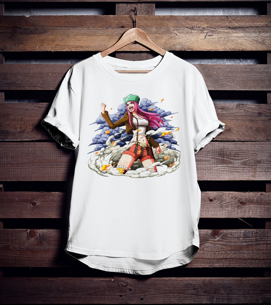One Piece Jewelry Bonney Character Art With Clouds And Flames T-Shirt