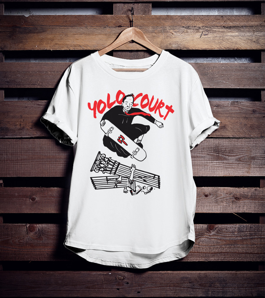 YOLO Court Skateboarding Judge Over Columns T-Shirt