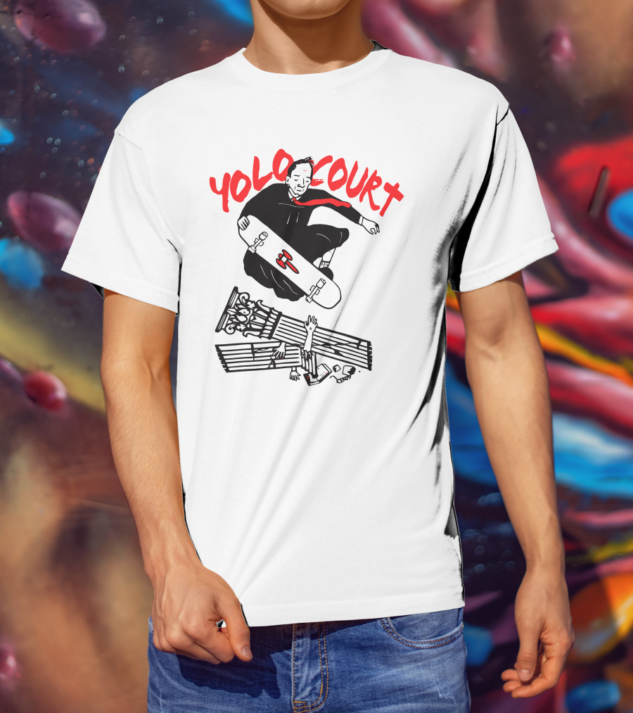 YOLO Court Skateboarding Judge Over Columns T-Shirt