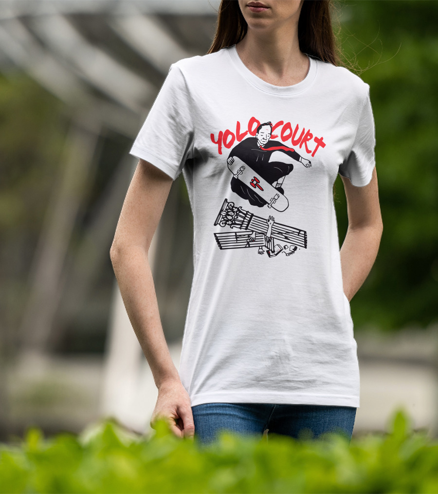 YOLO Court Skateboarding Judge Over Columns T-Shirt