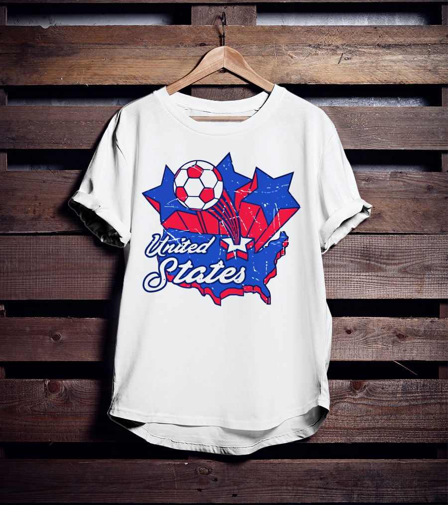 United States Soccer Vintage Map Stars And Ball T-Shirt