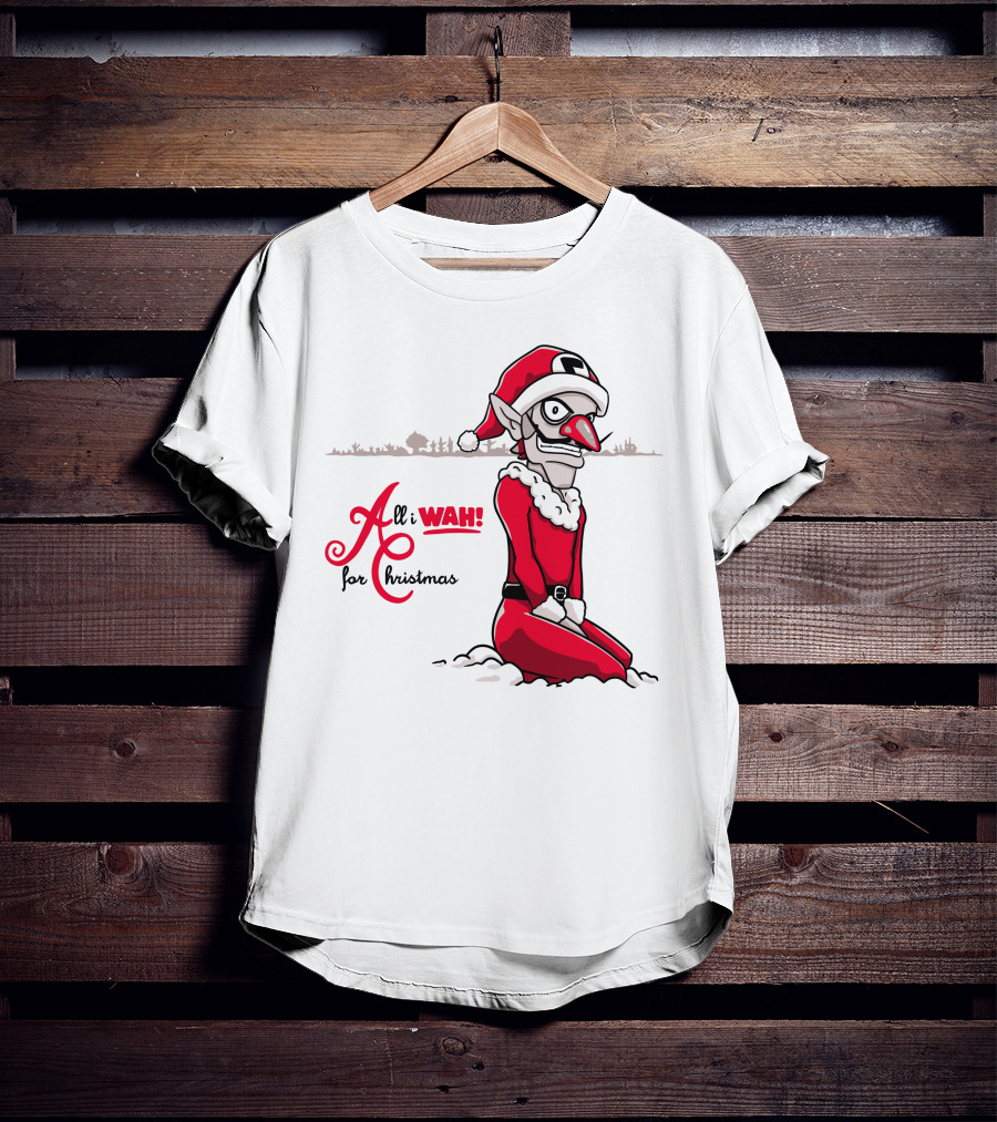 All I Wah For Christmas Silly Red Santa Suit Sitting T-Shirt